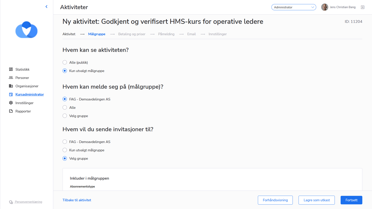 Audience selection in AlonLearn course administration