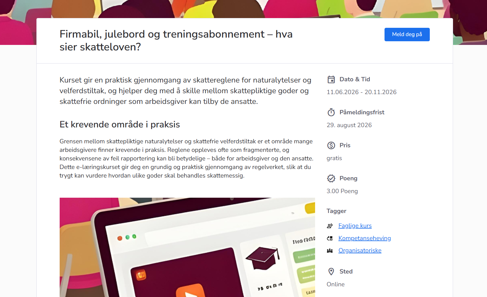 Course page in AlonLearn with enrolment, dates, price and points