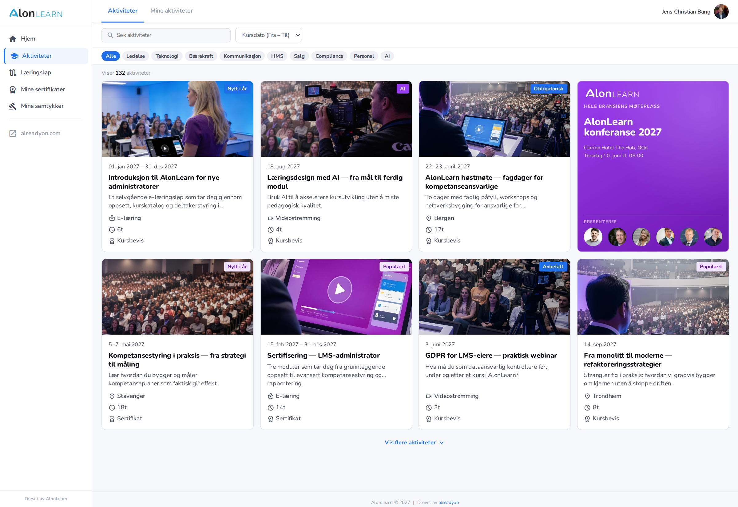 AlonLearn kurskatalog — e-læring, kurs, webinarer og konferanser